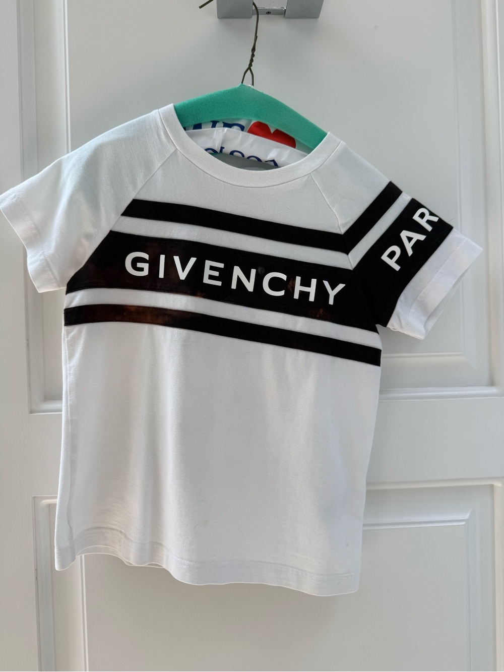 Boys Givenchy White & Black Logo Stripe Kids Tee